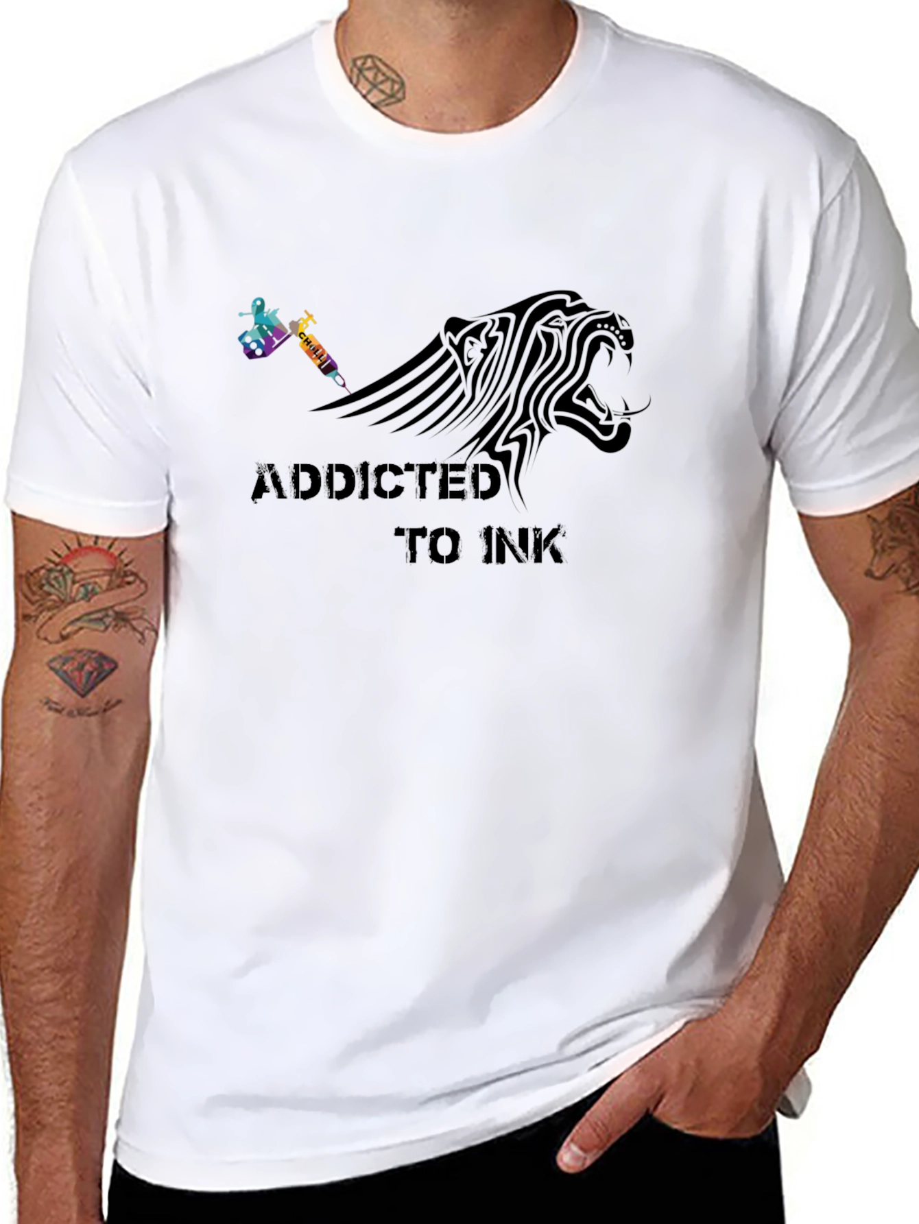 Camiseta Negra Addicted to Ink Diseño de Tatuaje