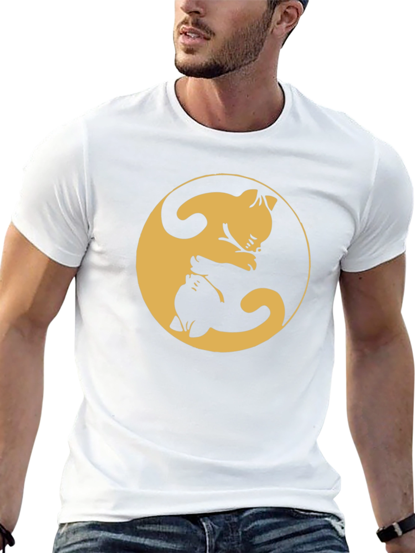 Camiseta Yin Yang Gatos Negro y Dorado