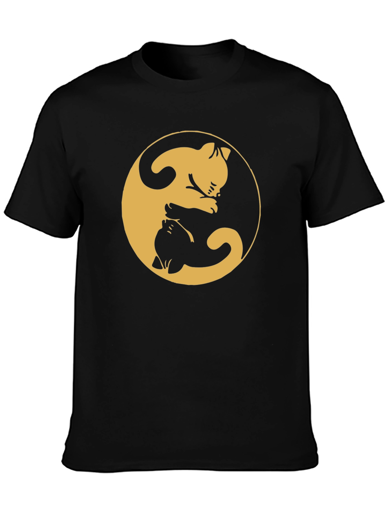 Camiseta Yin Yang Gatos Negro y Dorado