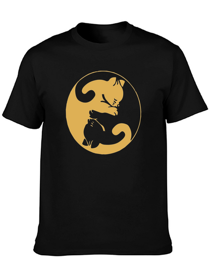 Camiseta Yin Yang Gatos Negro y Dorado