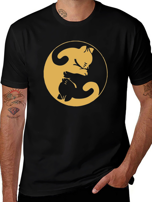 Camiseta Yin Yang Gatos Negro y Dorado