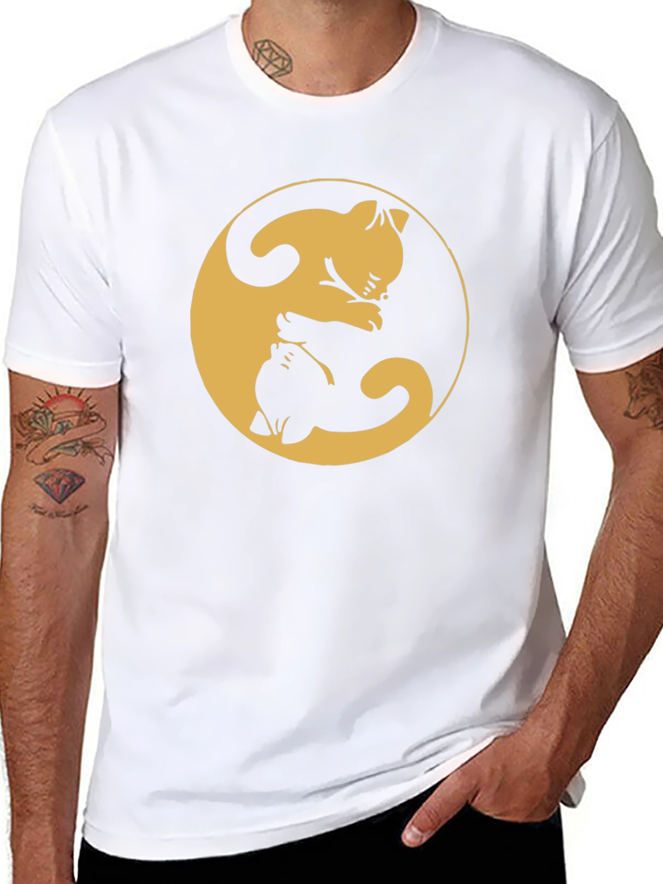Camiseta Yin Yang Gatos Negro y Dorado