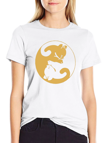 Camiseta Yin Yang Gatos Negro y Dorado