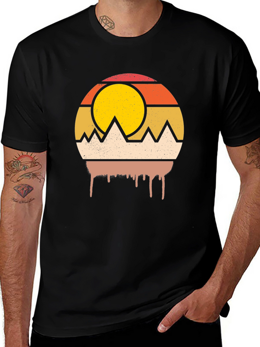 Camiseta Hombre Vintage Montañas Atardecer