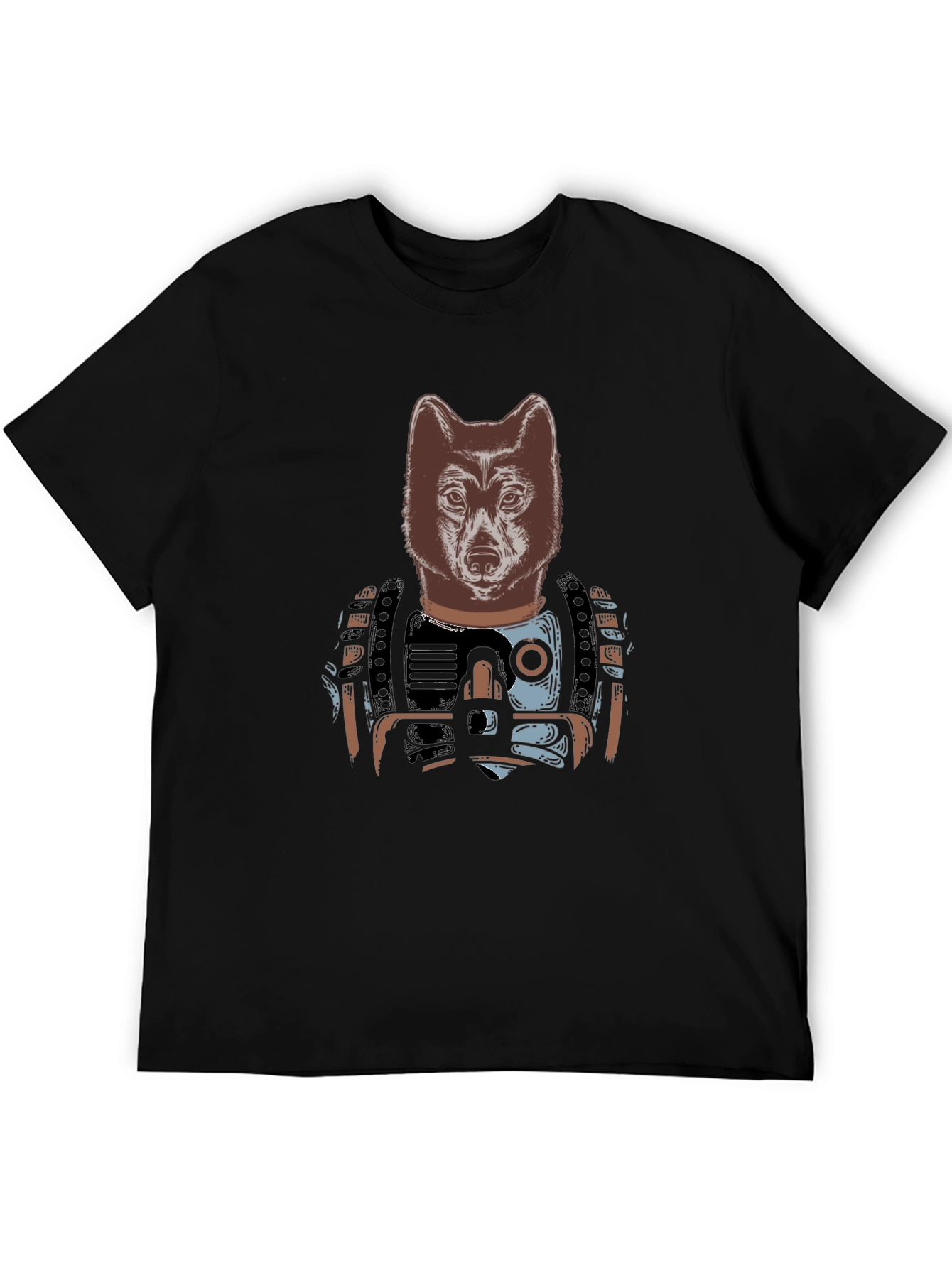 Camiseta Negra Hombre: Diseño Lobo Cibernético