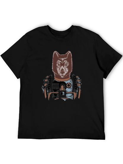 Camiseta Negra Hombre: Diseño Lobo Cibernético