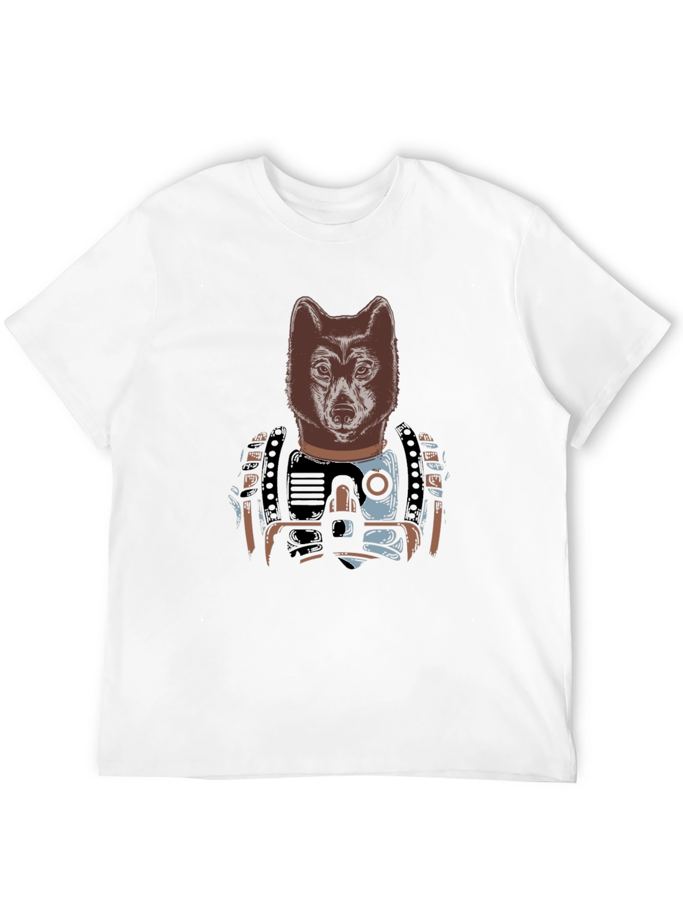 Camiseta Negra Hombre: Diseño Lobo Cibernético