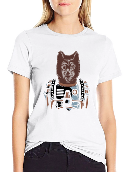 Camiseta Negra Hombre: Diseño Lobo Cibernético