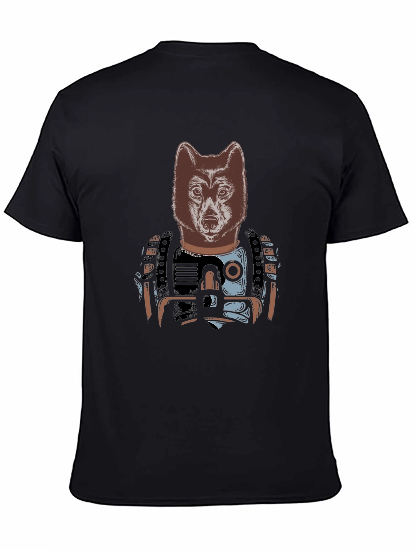 Camiseta Negra Hombre: Diseño Lobo Cibernético