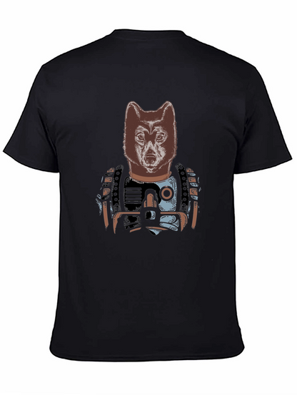 Camiseta Negra Hombre: Diseño Lobo Cibernético
