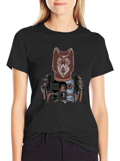 Camiseta Negra Hombre: Diseño Lobo Cibernético