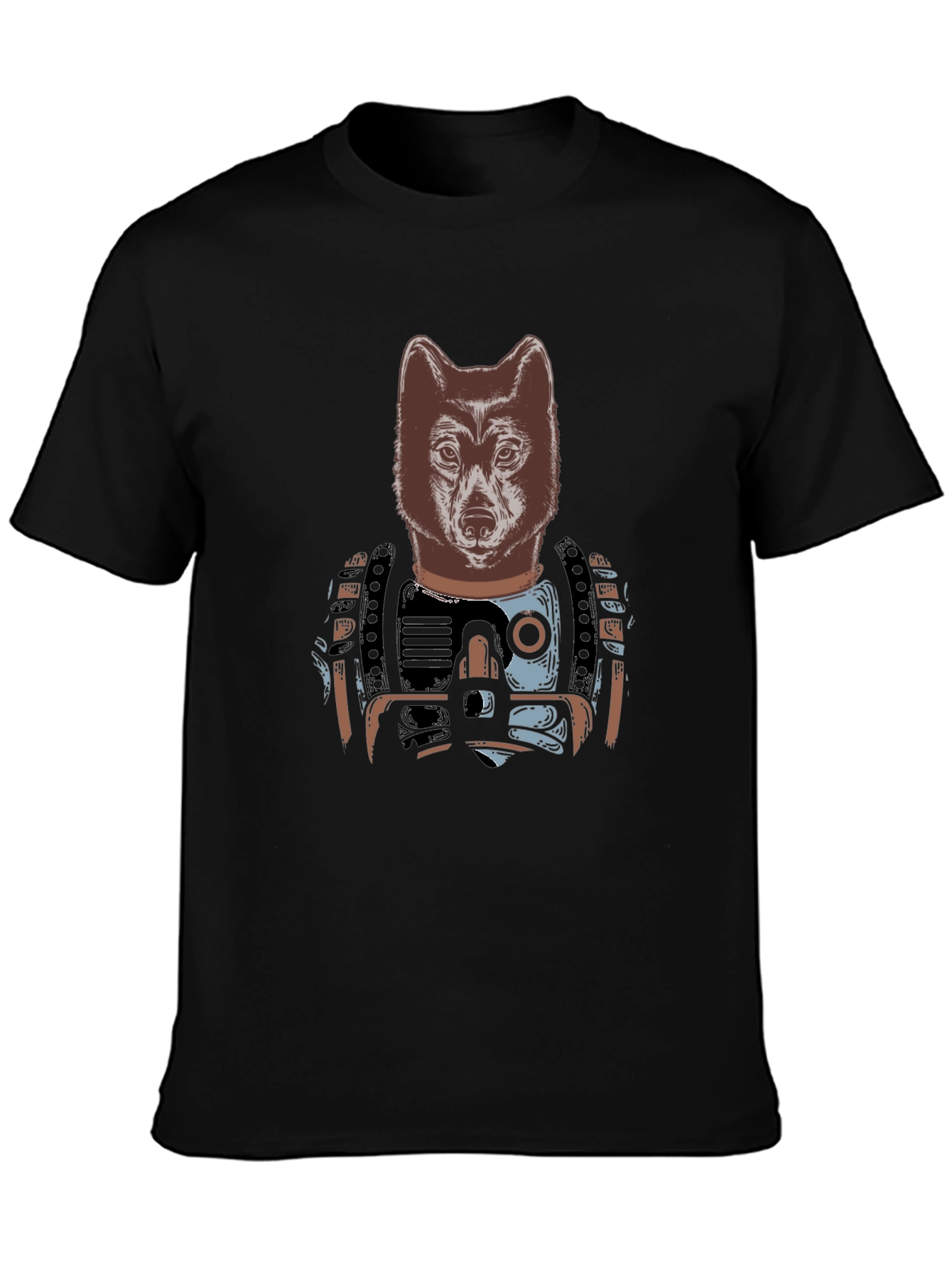 Camiseta Negra Hombre: Diseño Lobo Cibernético