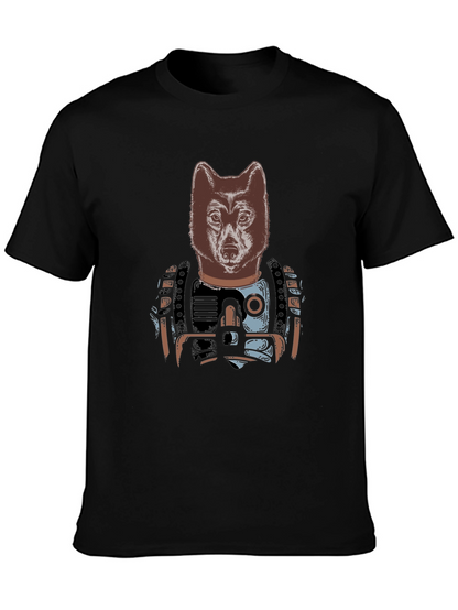 Camiseta Negra Hombre: Diseño Lobo Cibernético