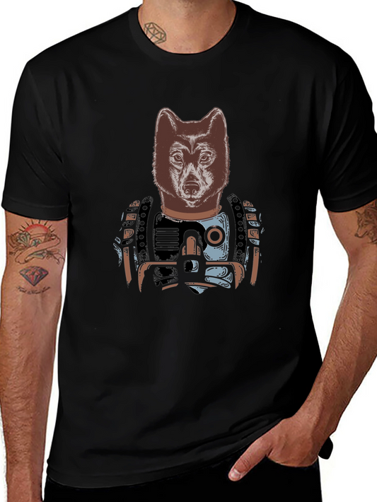 Camiseta Negra Hombre: Diseño Lobo Cibernético
