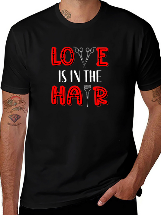 Camiseta Negra Love is in the Hair para Amantes de la Peluquería
