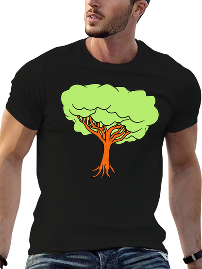 Camiseta Negra con Diseño de Árbol Animado
