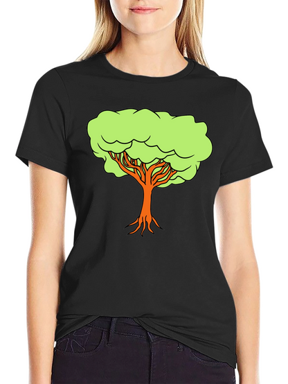 Camiseta Negra con Diseño de Árbol Animado
