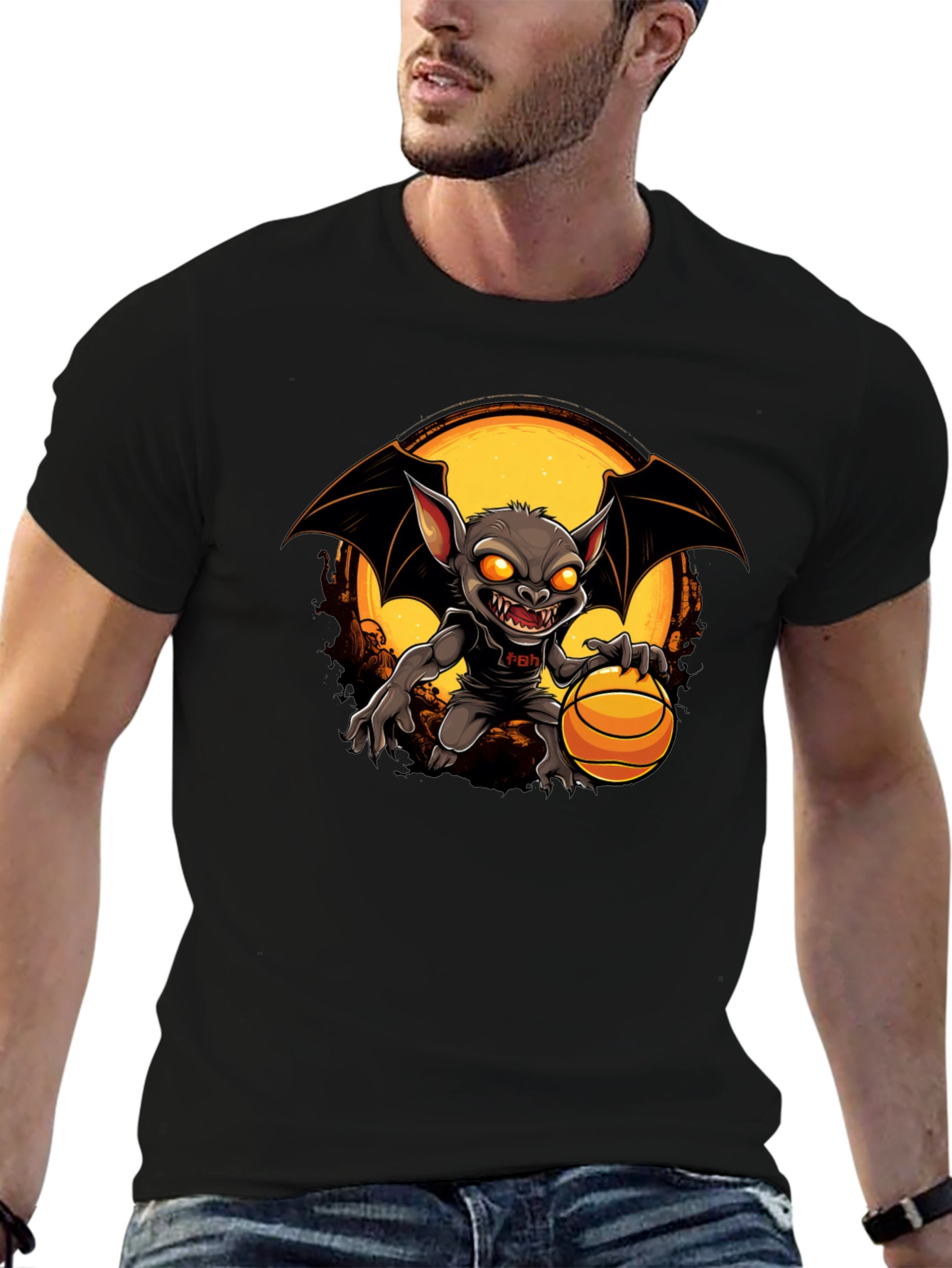 Camiseta Negra con Diseño de Murciélago Baloncestista
