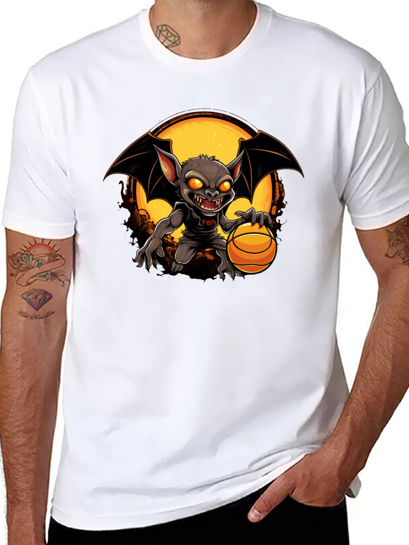 Camiseta Negra con Diseño de Murciélago Baloncestista