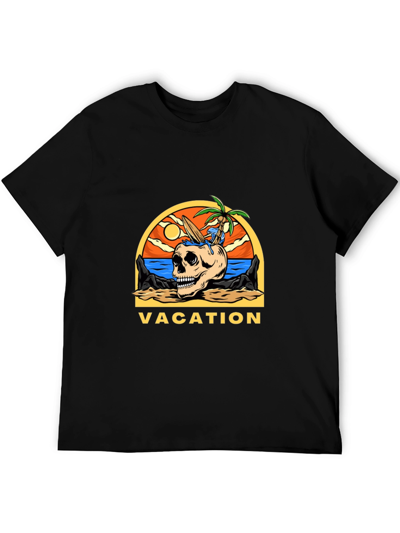 Camiseta Negra Vacaciones Calavera Playa