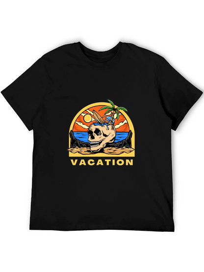 Camiseta Negra Vacaciones Calavera Playa