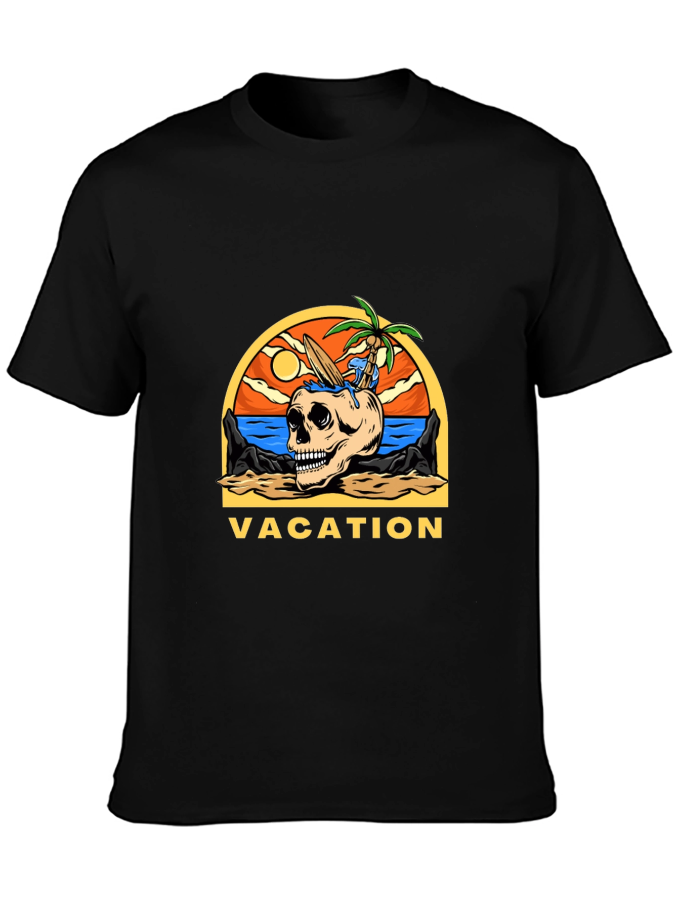 Camiseta Negra Vacaciones Calavera Playa