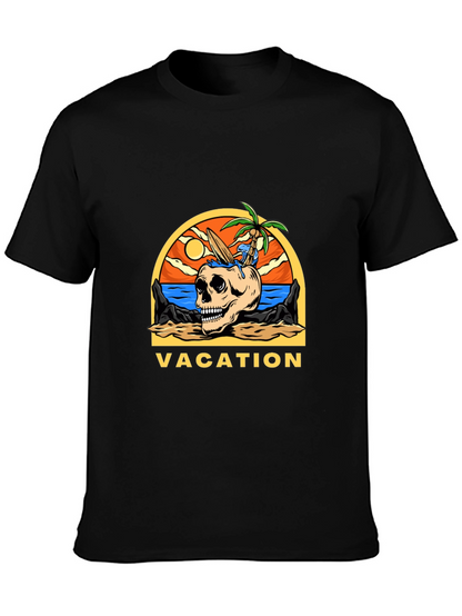 Camiseta Negra Vacaciones Calavera Playa