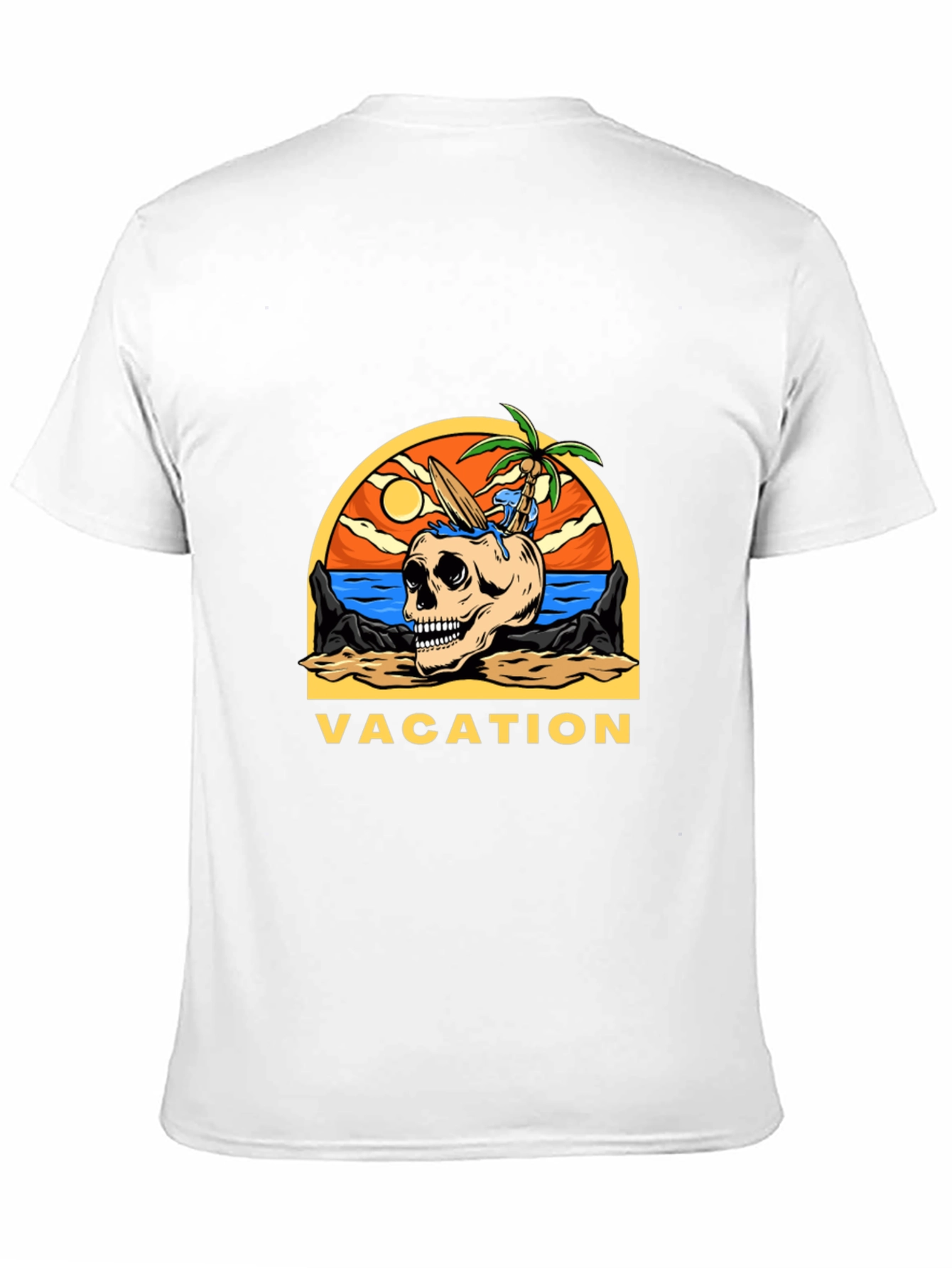 Camiseta Negra Vacaciones Calavera Playa