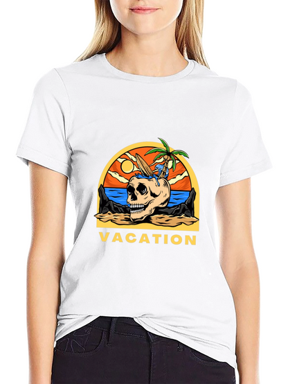 Camiseta Negra Vacaciones Calavera Playa