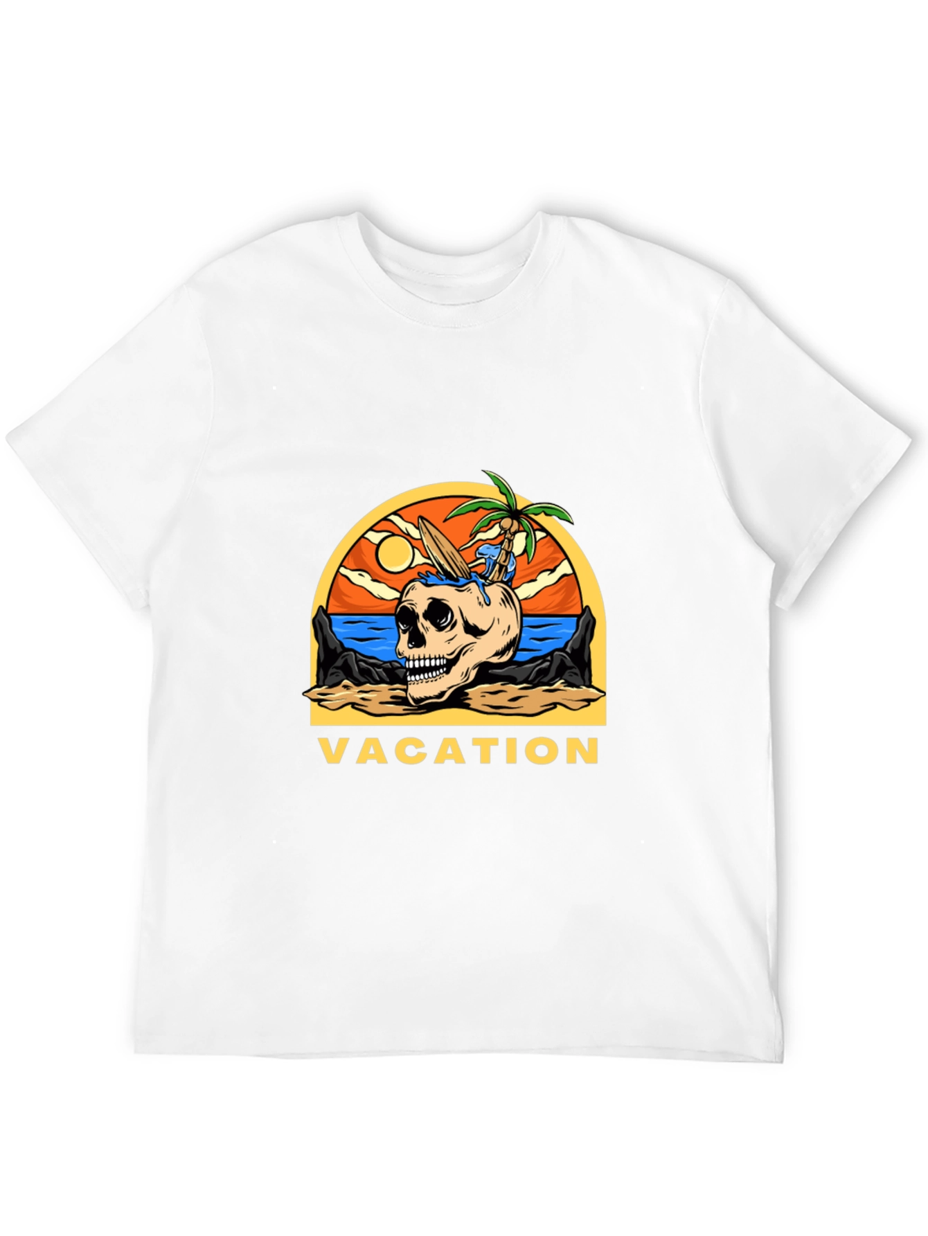 Camiseta Negra Vacaciones Calavera Playa