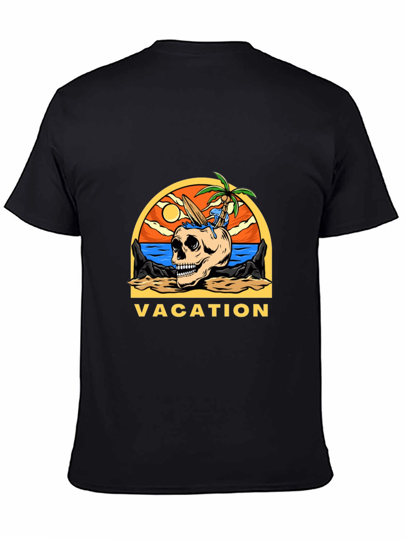 Camiseta Negra Vacaciones Calavera Playa