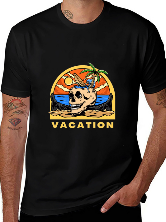 Camiseta Negra Vacaciones Calavera Playa