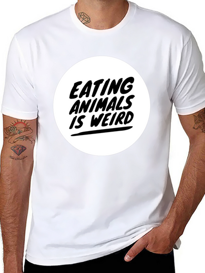 Camiseta Negra con Diseño Comer Animales es Raro