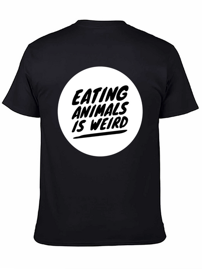 Camiseta Negra con Diseño Comer Animales es Raro