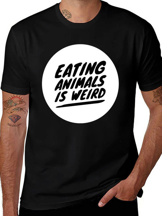 Camiseta Negra con Diseño Comer Animales es Raro