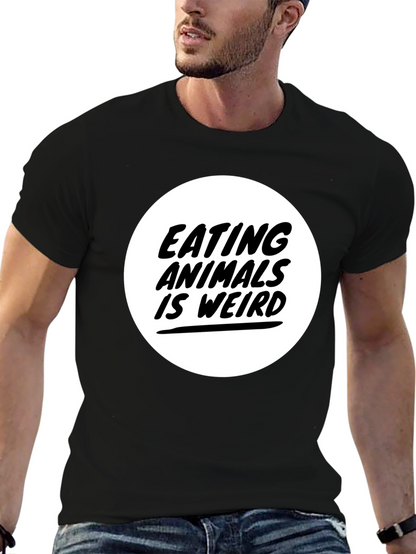 Camiseta Negra con Diseño Comer Animales es Raro