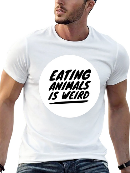Camiseta Negra con Diseño Comer Animales es Raro
