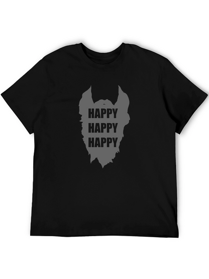 Camiseta Negra Hombre Barba Feliz Casual