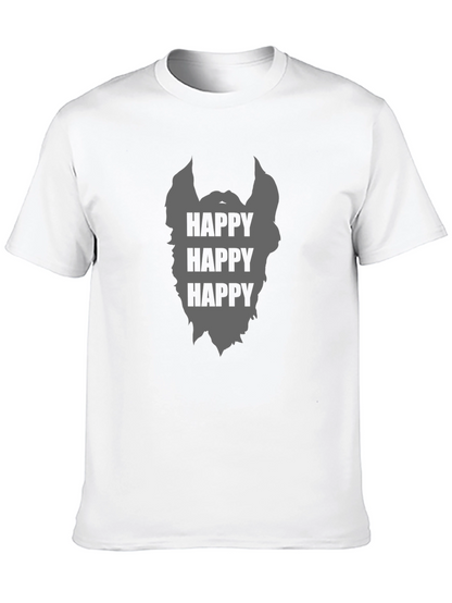 Camiseta Negra Hombre Barba Feliz Casual
