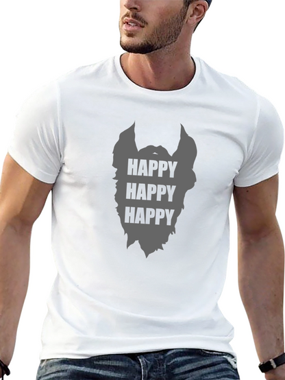 Camiseta Negra Hombre Barba Feliz Casual