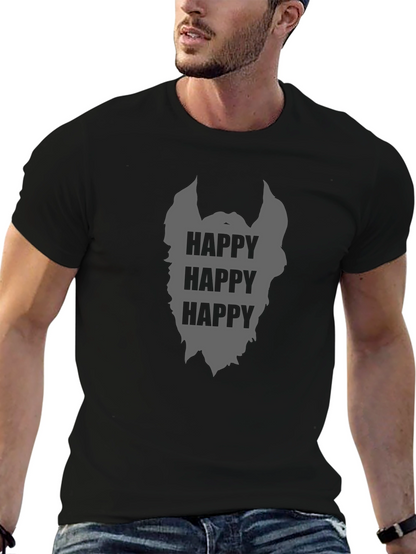 Camiseta Negra Hombre Barba Feliz Casual