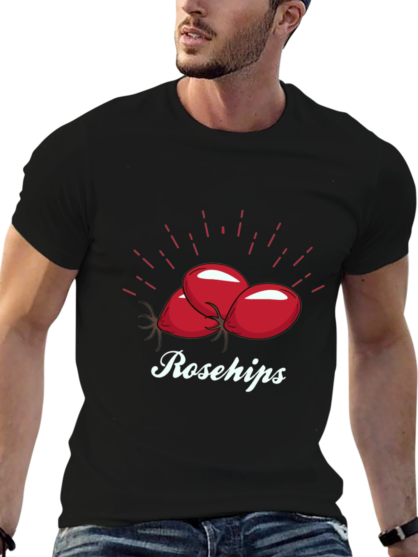 Camiseta Negra Rosehips Diseño Frutas