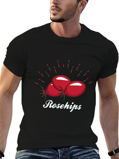 Camiseta Negra Rosehips Diseño Frutas