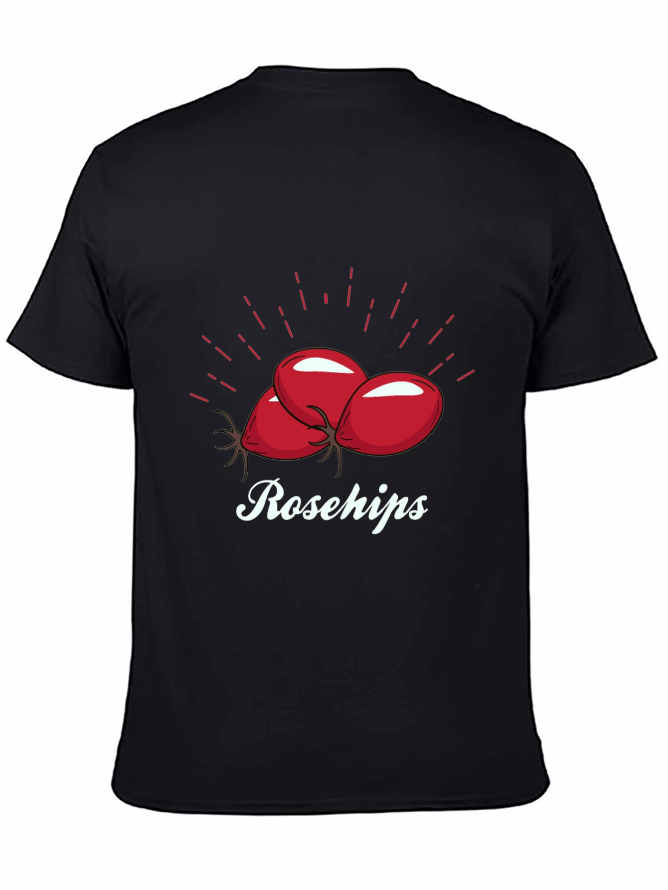 Camiseta Negra Rosehips Diseño Frutas