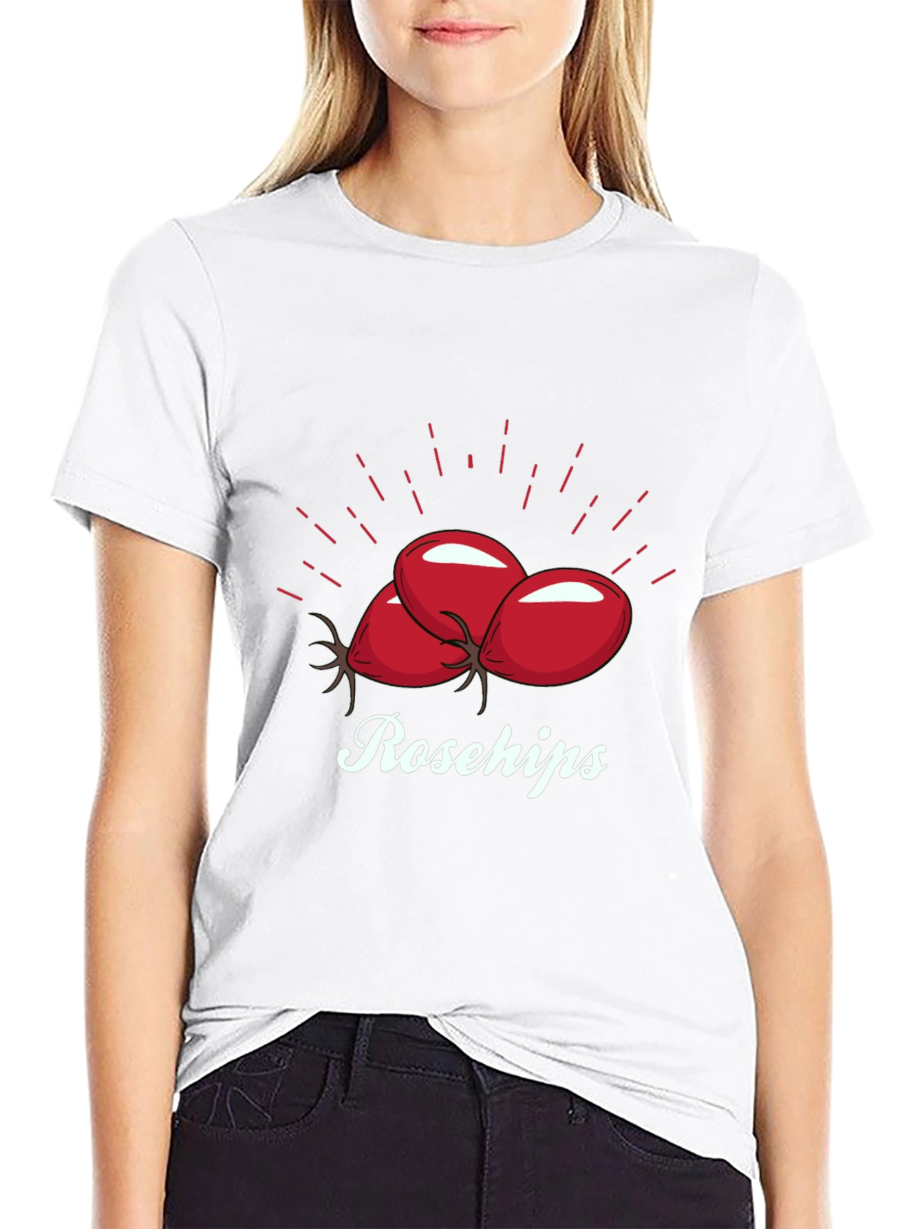 Camiseta Negra Rosehips Diseño Frutas