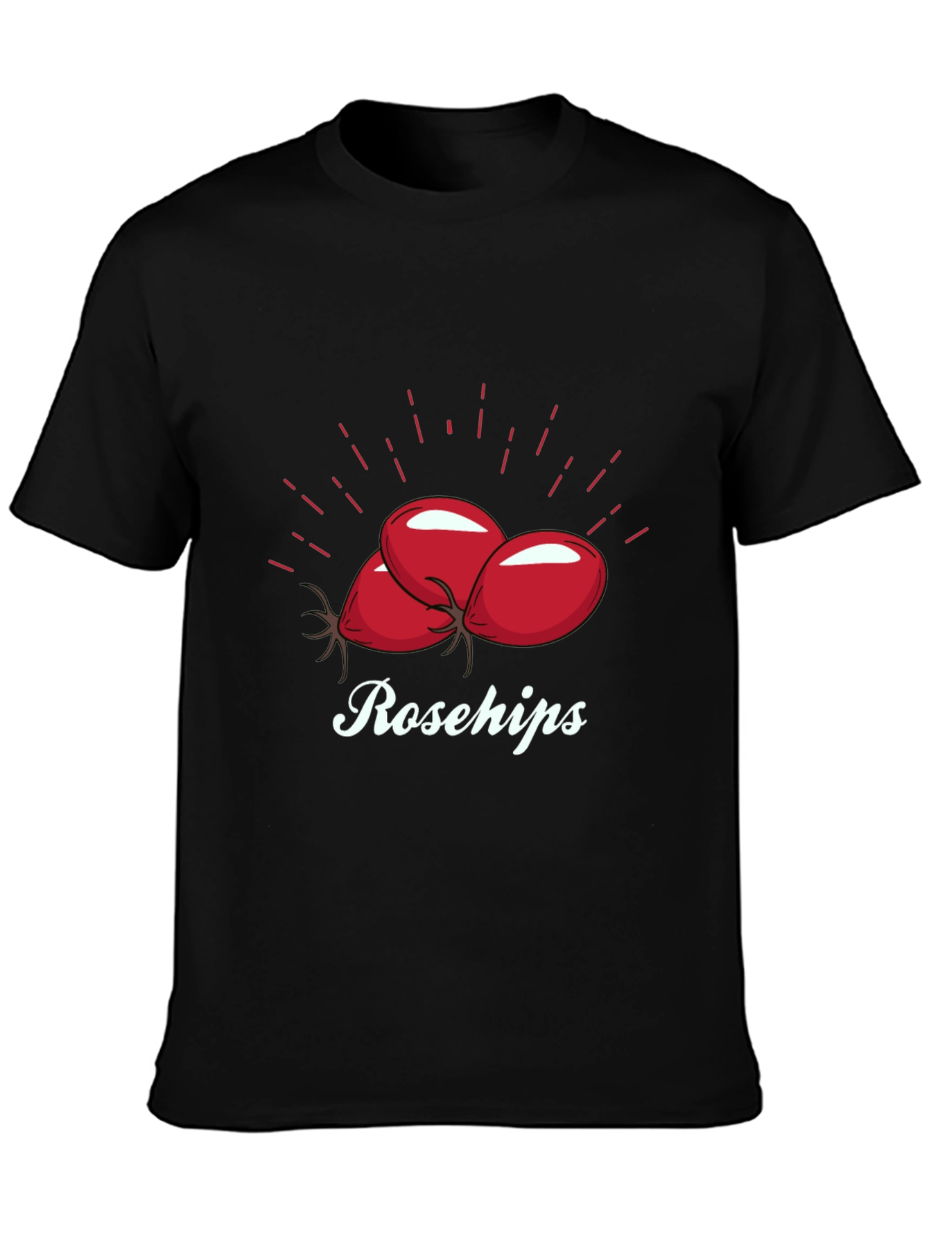 Camiseta Negra Rosehips Diseño Frutas