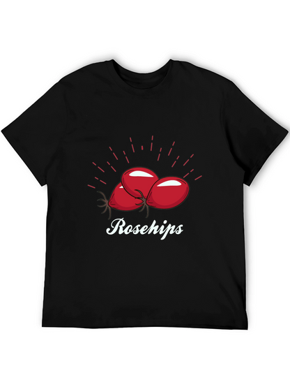 Camiseta Negra Rosehips Diseño Frutas
