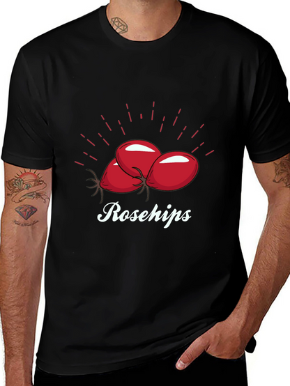 Camiseta Negra Rosehips Diseño Frutas