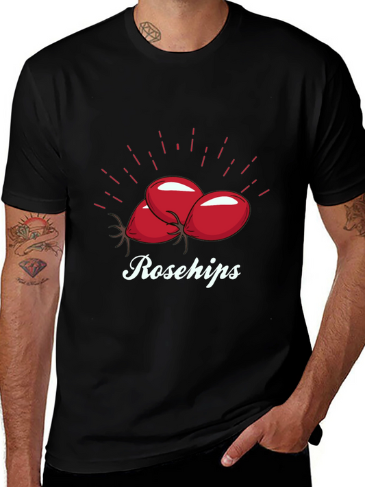 Camiseta Negra Rosehips Diseño Frutas
