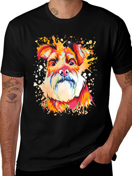 Camiseta Negra con Diseño de Perro Schnauzer Artístico